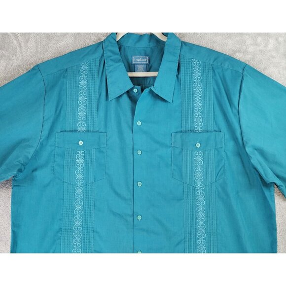 TropiCool Shirt Mens 2XL Green Guayabera Pleated Vintage Button Up Short Sleeve - Picture 6 of 11